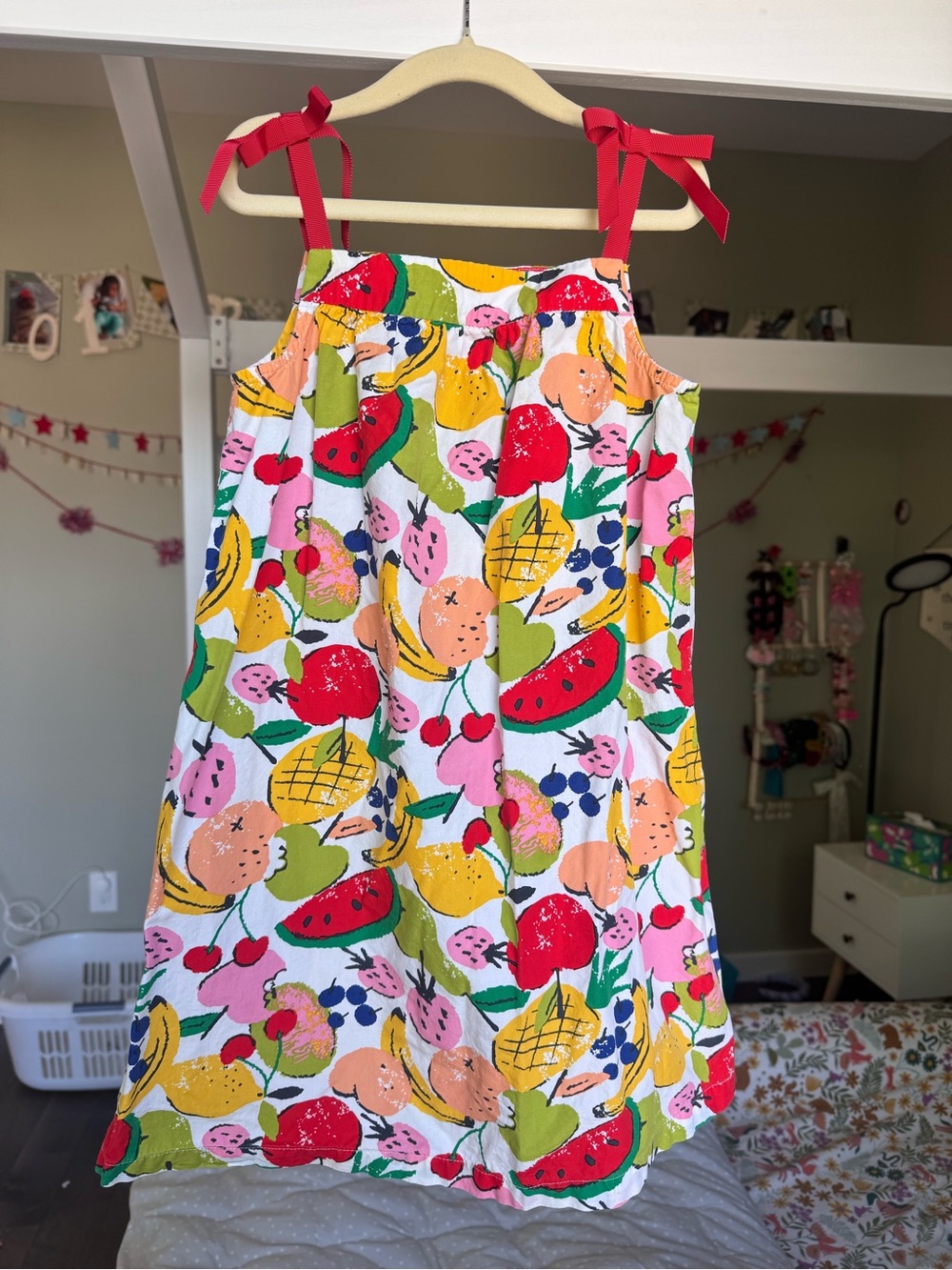 Hanna Andersson Fruit Print Ribbon Pillowcase Sundress size 6-7